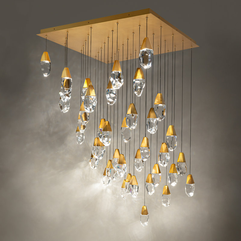 Martini 41 Light Crystal LED Multi-Light Pendant, Clear, Aged Brass