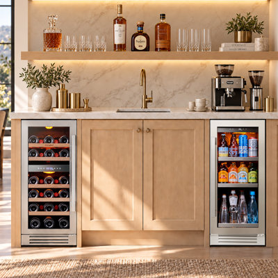 30 In Wine & Beverage Refrigerator Combination，3-Temperature Zones,2 Piece 15 in Wine Fridge & Beverage Fridge, 28-Bottle Dual-Zone Wine Fridge + 100-Can Beverage Cooler, Built-In/Freestanding,Adjustable Shelves, LED Light (2 units）