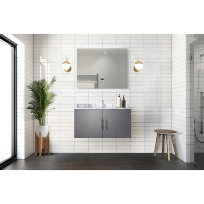 Gris foncé 36 po Meuble-lavabo pour salle de bain avec miroir à DEL