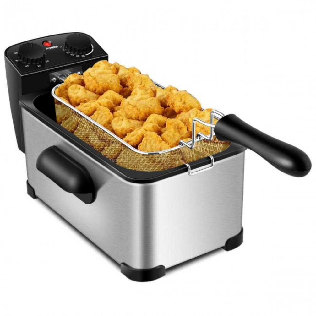 Electric Deep Fryer w/Basket & Lid, 3000W 20.7QT Commercial Deep Fryer,  Countertop Kitchen Frying Machine, Stainless Steel French Fryer with