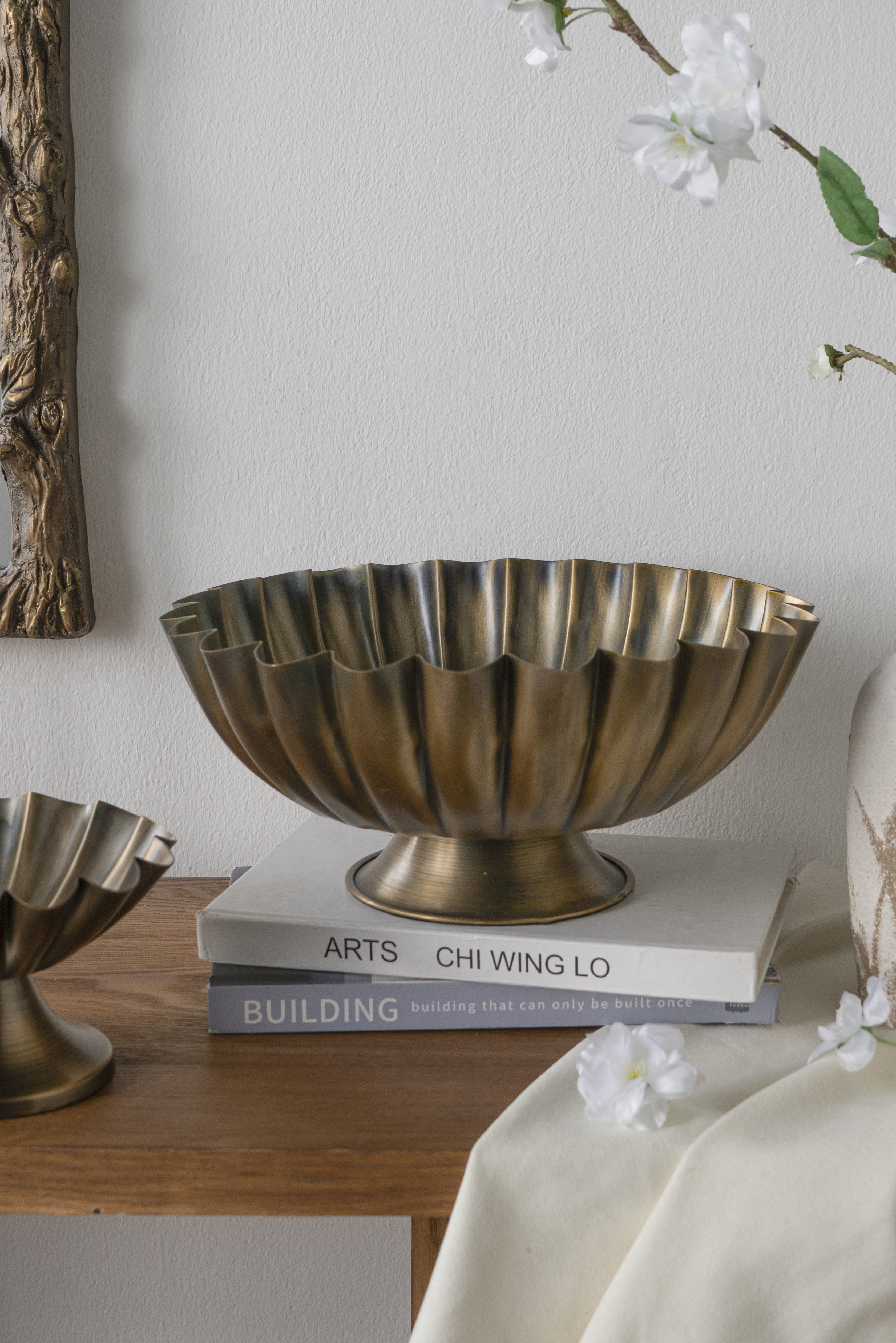 Fleur De Lis Living D12.5X5.5" Bronze Iron Pedestal Bowl With Scalloped Design | Wayfair