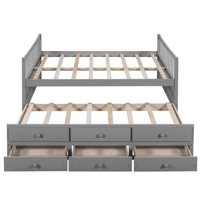 Clayhatchee 3 Drawers Bed with Trundle by Harriet Bee, Gray, Full