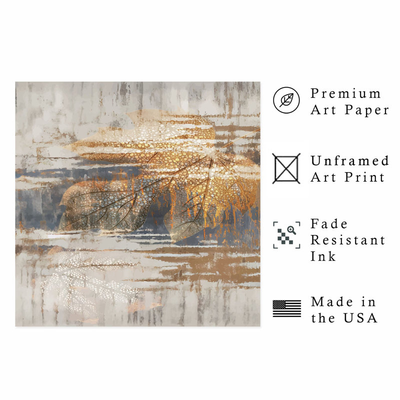 «Abstract Golden Leaves», reproduction d'art transitionnelle non encadrée, H 10 po x l 10 po