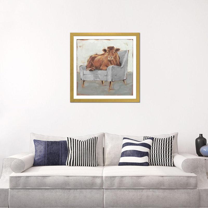 Moo-ving In IV - Brun et gris, H 16 po x l 16 po, Cadre doré à coins ouverts