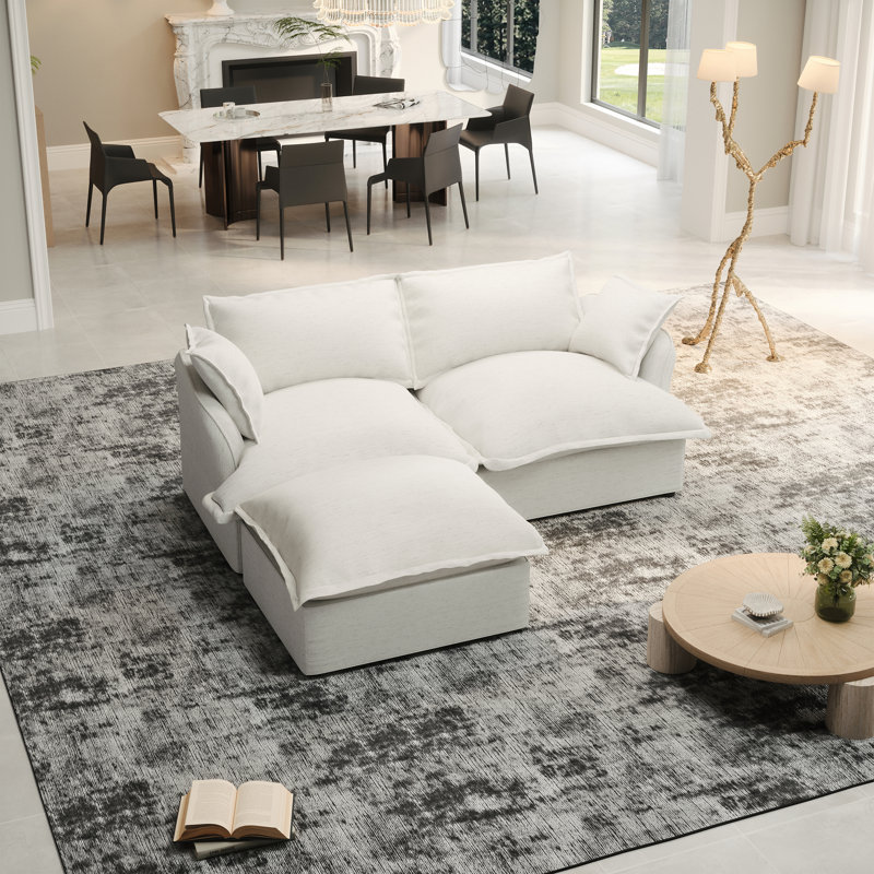 Canapé rembourré modulaire en forme de L pour salon Rinny, Blanc