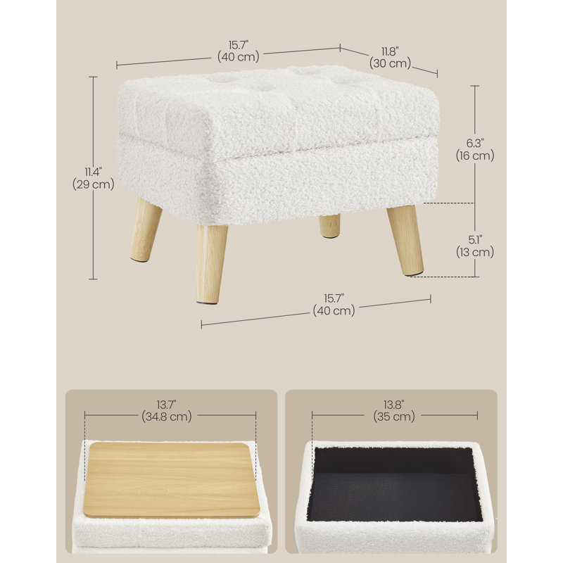 40cm Wide Clear Utility Stool Ottoman, White