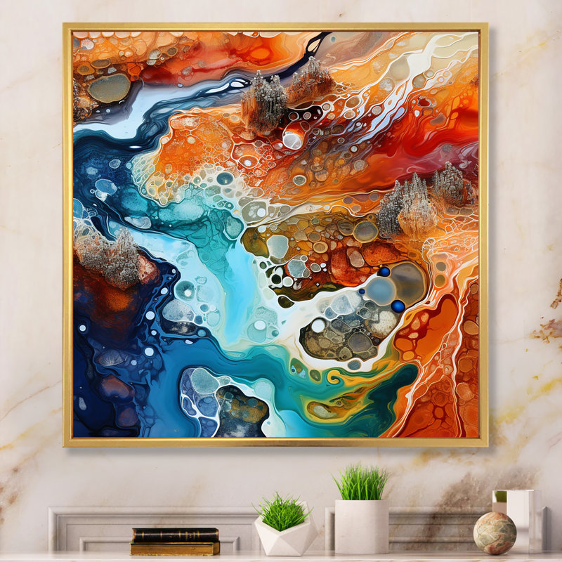 «Blue and Brown Geyser», impression sur toile, Cadre flottant doré, H 24 po x l 24 po x P 1 po