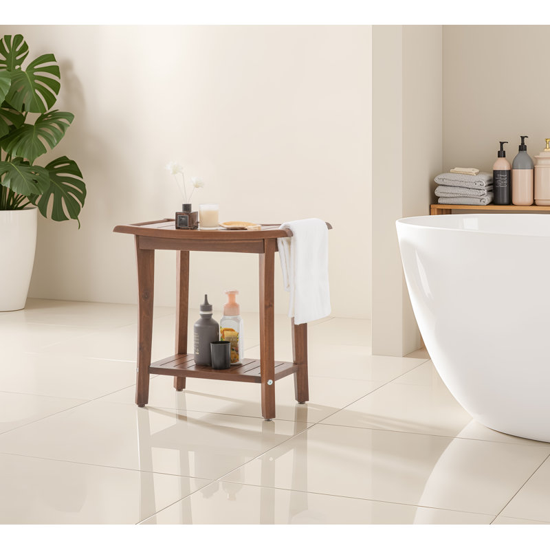 19"W Solid Wood Shower Bench, Walnut