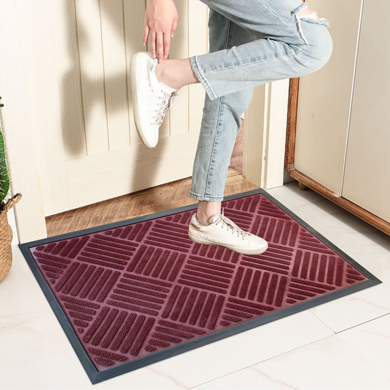 Tapis d'entrée antidérapant en caoutchouc antidérapant pour tapis d'entrée Jezeniah, Simple, Bourgogne, L 32 po x L 47 po