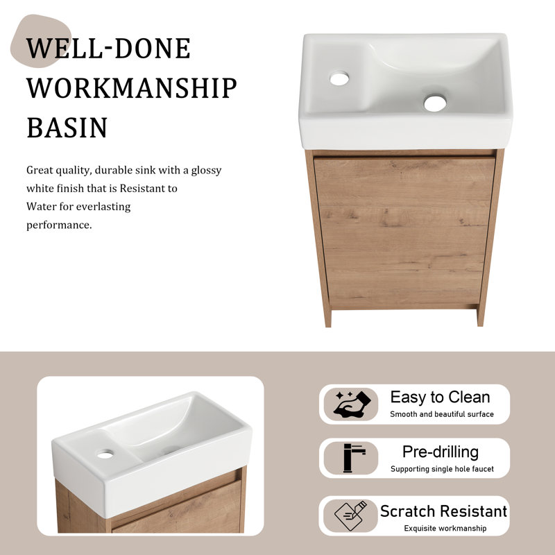 Meuble-lavabo simple avec plateau en céramique 16,57 po Annaira