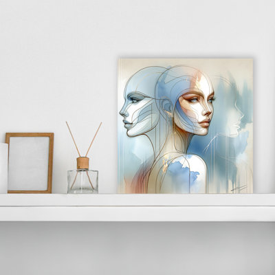 Tranquil faces Abstract Line Art - Art mural sur toile tendue