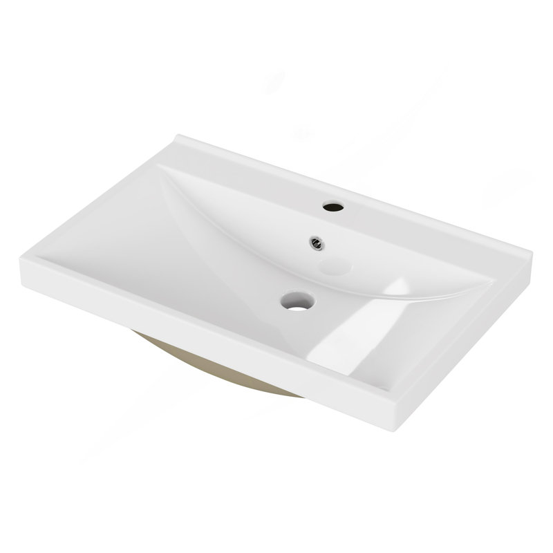 Plan de toilette de 61 cm (24 po), lavabo en céramique de 6,6 cm (2,6 po) d'épaisseur, robinetterie et bonde non inclus, pour petites et moyennes salles de bain et salles d'eau.