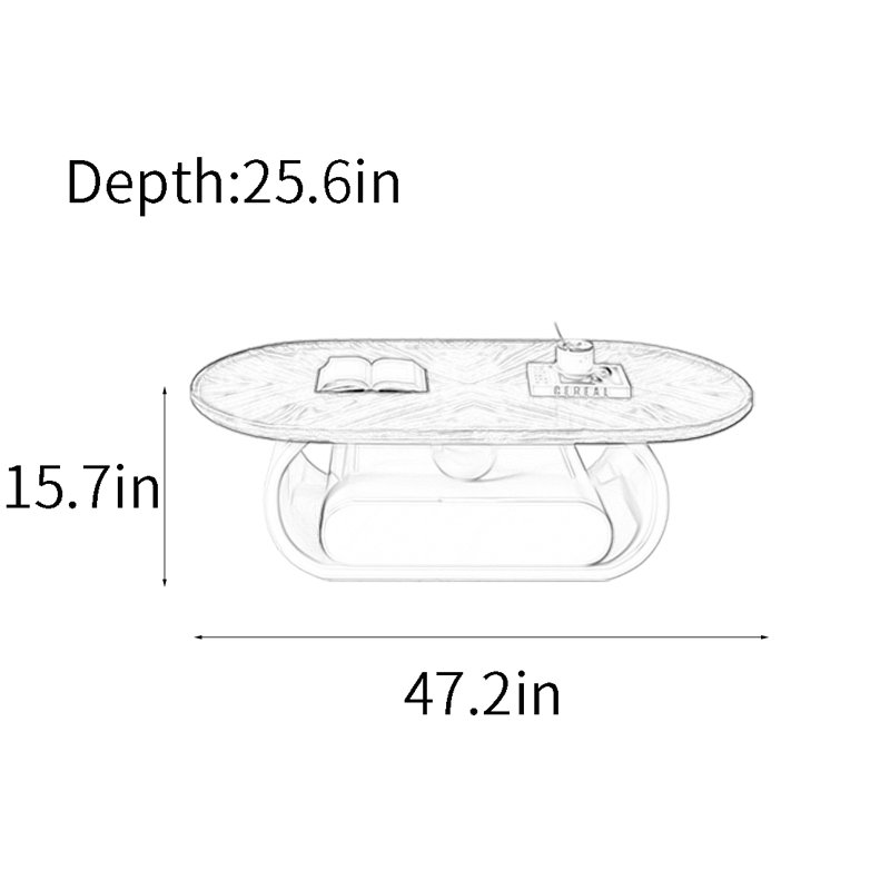Table basse ovale, Blanc, H 15,7 po x L 47,2 po x l 25,2 po