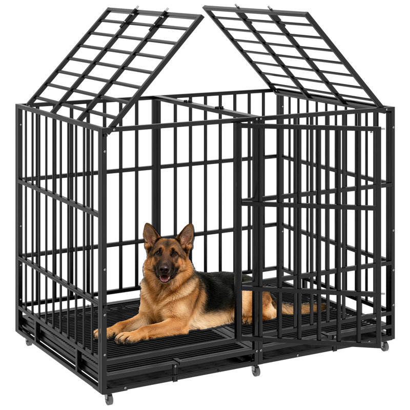 Meuble de 38 po pour cage robuste avec double porte, cage pliable en acier indestructible pour cage de chien avec roues verrouillables et plateau amovible, pour chiens de taille moyenne / grande