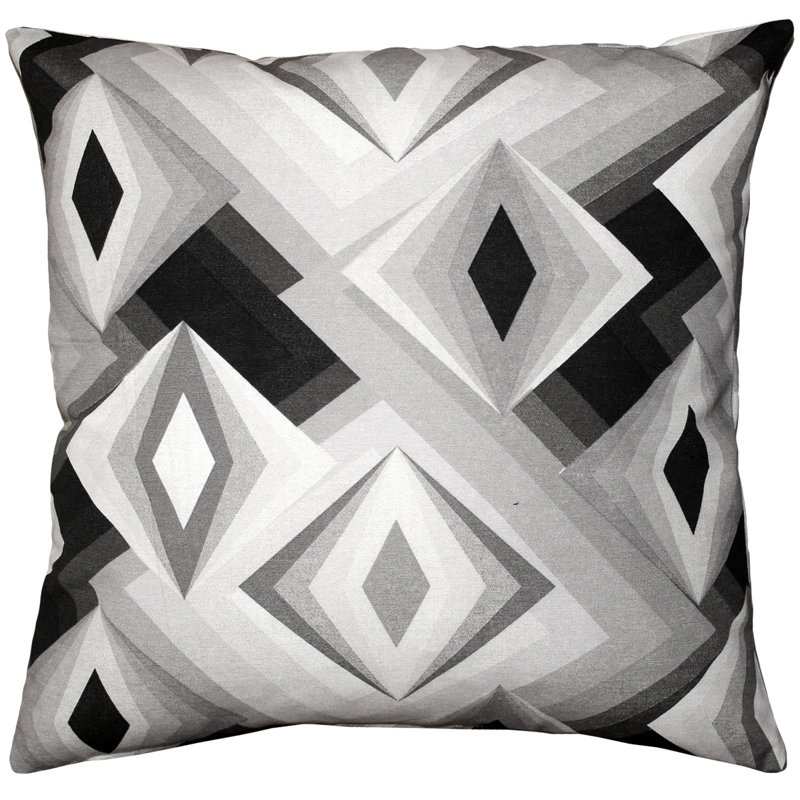 17" Square Gray and White Cotton Geometric Throw Pillow