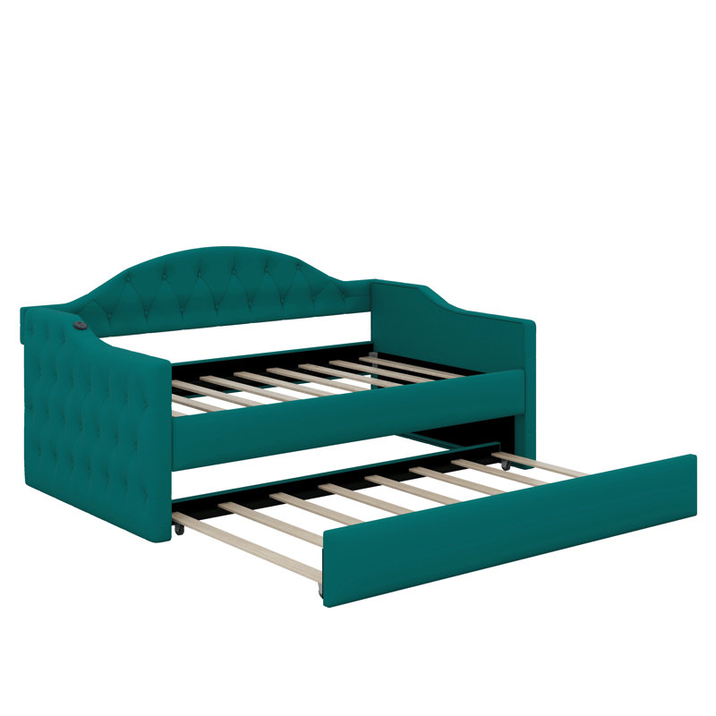 Lit de jour simple capitonné et rembourré avec couchette, canapé-lit en velours avec ports USB et ports de charge de type C