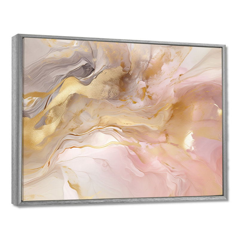 Exquis symphonie abstraite rose et pastel doré I - art abstrait de peinture murale pour le salon, H 16 po x l 32 po x P 1 po