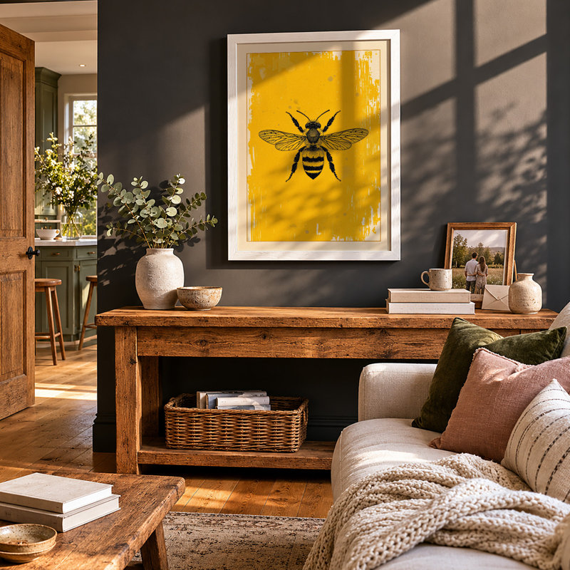 Golden Bee Graphic Art - Framed Print, A1 - 84.1 x 59.4 cm, White