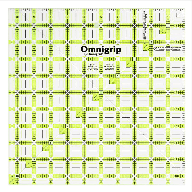 Omnigrip 10-1/2" x 10-1/2" Non-Slip Square Quilting Ruler