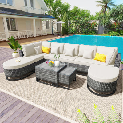 Ensemble modulaire d'extérieur 7 pièces avec 2 tables basses