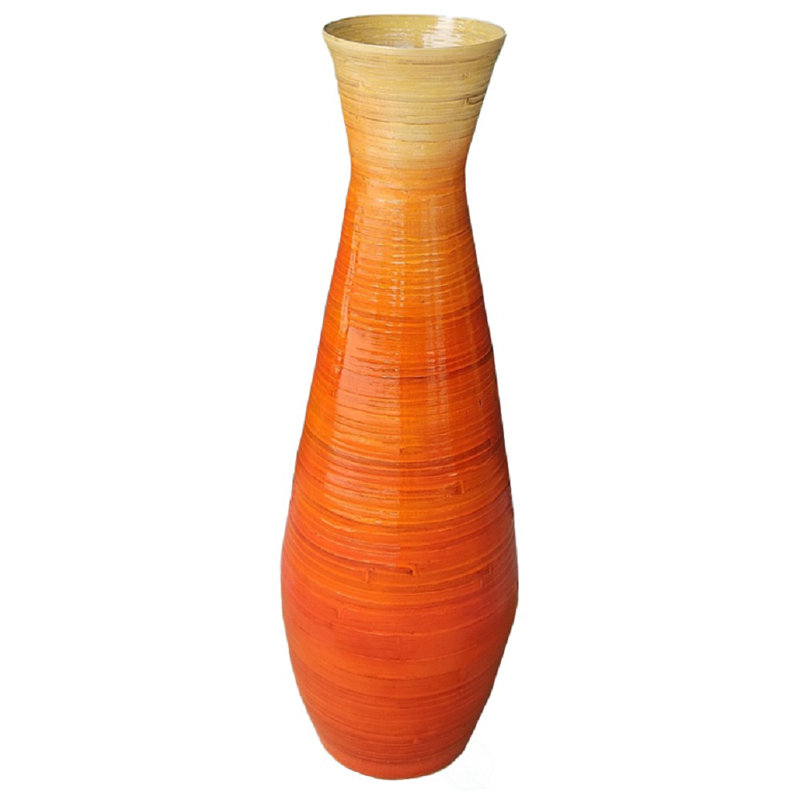Handmade Wood Floor Vase, Orange, 31.5" H x 10.25" W x 10.25" D