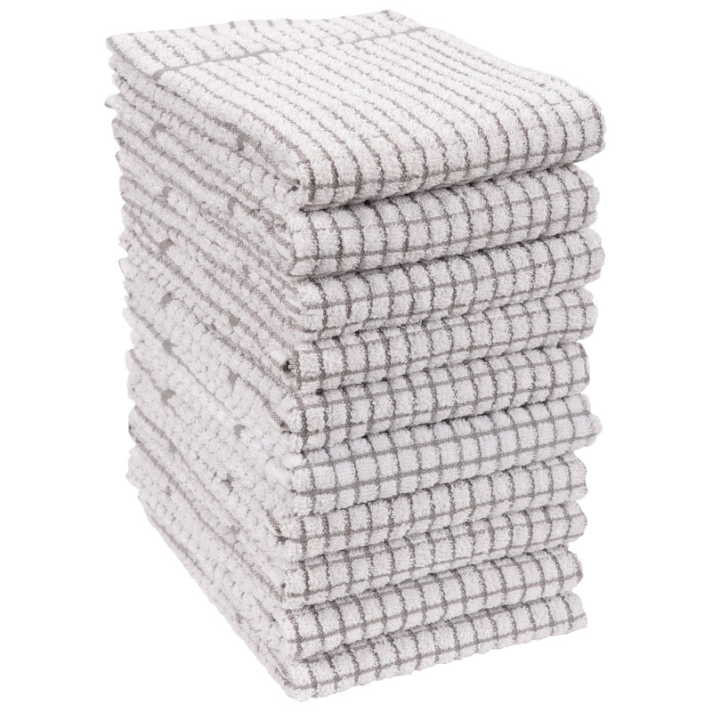 Grid Terry Cotton Plaid Kitchen Towel Linen Set, Gray