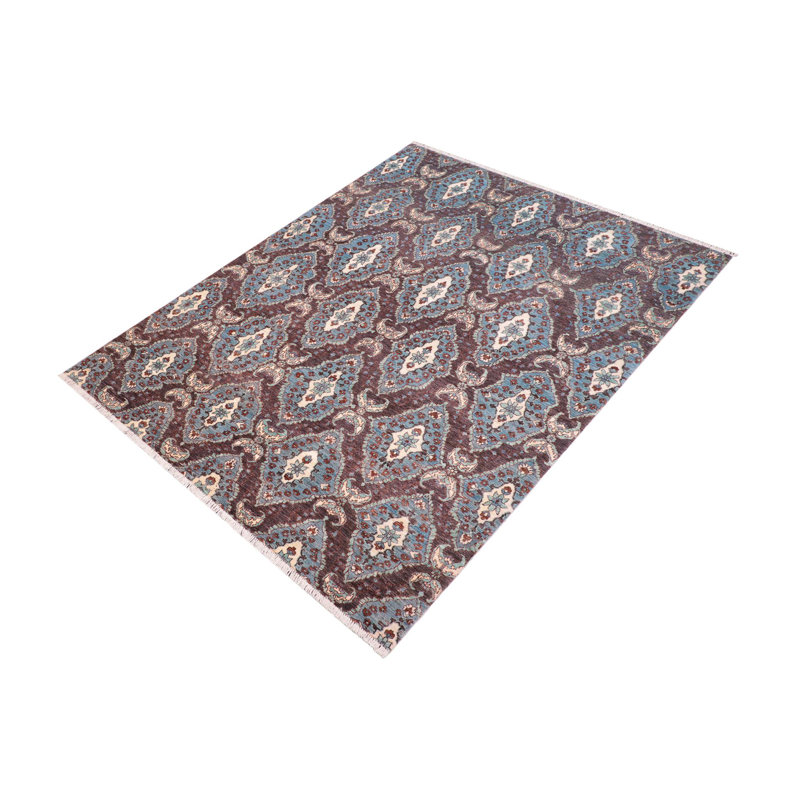 Tapis gris / bleu en laine noué à la main 6 pi 3 po x 9 pi Everson Ikat