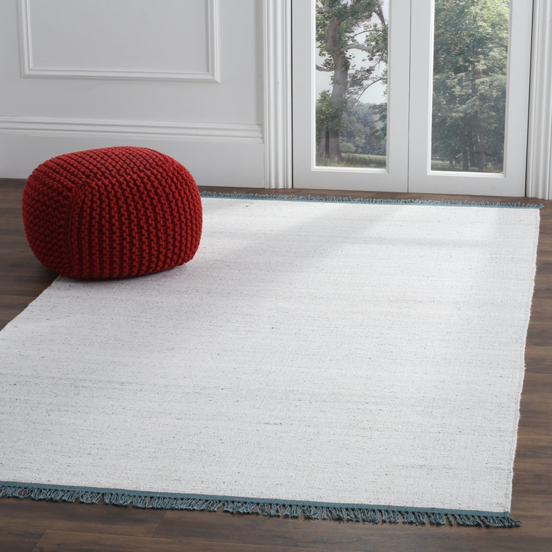 Tapis gris / bleu en viscose / coton tissé à la main Grice, Rectangulaire 8 pi x 10 pi