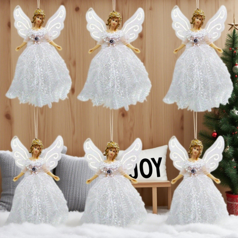 6 pièces de décoration d'ange de Noël mignon avec corde suspendue, décoration d'arbre de Noël portable