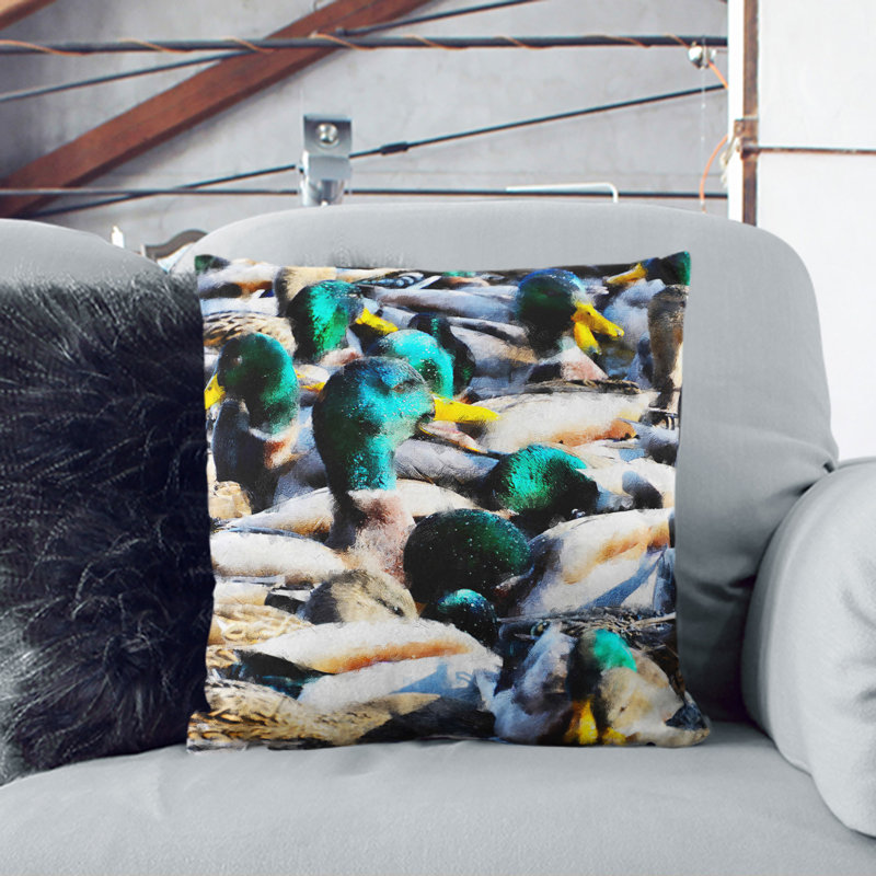 Mallard Ducks Painting Square Throw Cushion, White, 40cm H x 40cm W x 15cm D