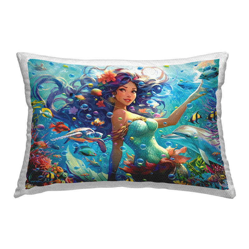 Coussin d'extérieur imprimé sirène sous l'eau par Michael David Ward