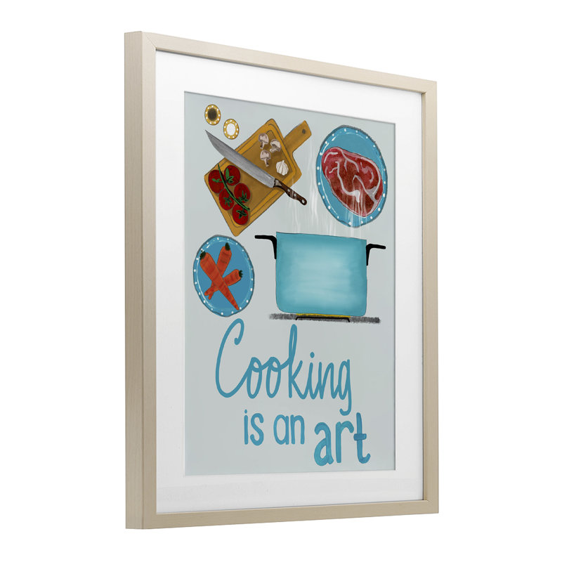 Cooking Is An Art Phrase Framed Print Under Glass, design by Christine Becker, Harvest Pine Frame, 21" H x 17" W
