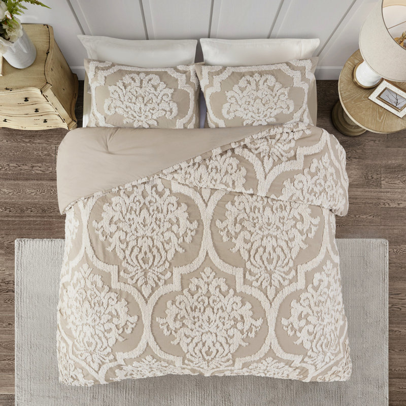 Édredon double / grand en chenille de coton taupe 3 pièces de luxe, Taupe, Édredon grande + 2 pièces supplémentaires