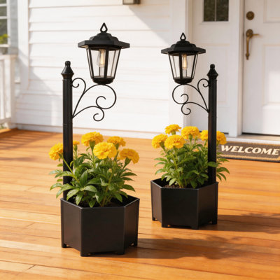 Pot à fleurs solaire avec lampadaire 2-en-1 DJGIFI 2Pack, 75 cm, noir