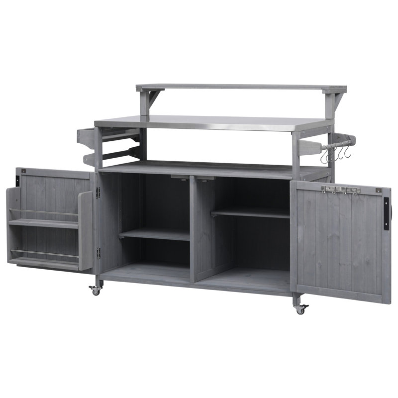 Kitchen Island with Raised Shelf, Grey/Blue