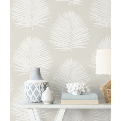 Rouleau de papier peint autocollant L 18 pi x l 20,9 po Marjae Alabaster Island Palm