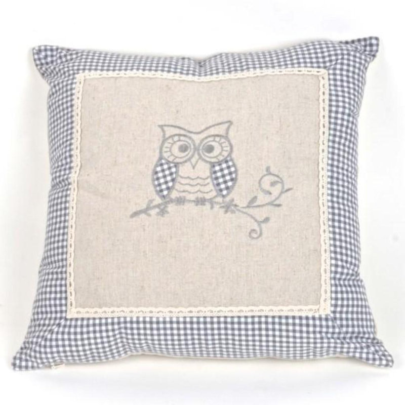 Coussin rectangulaire en lin, hibou, H 16 po x l 16 po, Carrée