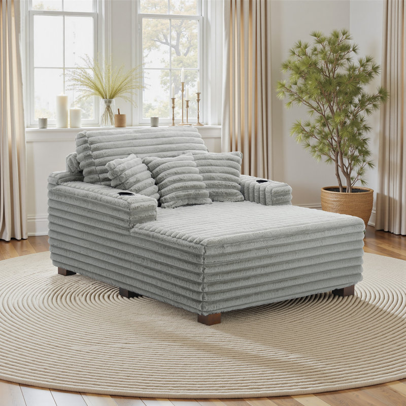 Upholstered Chaise Lounge, Light Grey