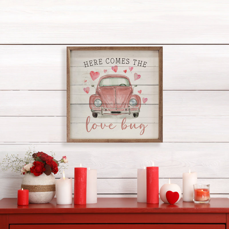 Love Bug Car Hearts Whitewash, 16" H x 16" W