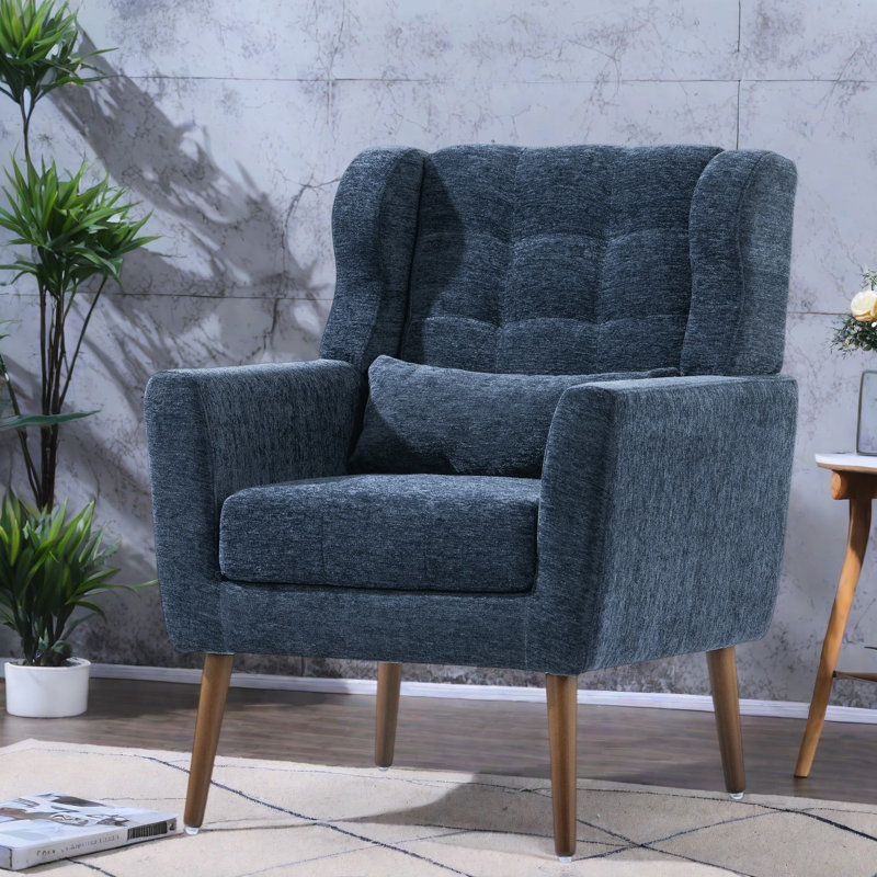 Chaise d'appoint moderne en chenille, pieds en bois, salon confortable pour le salon