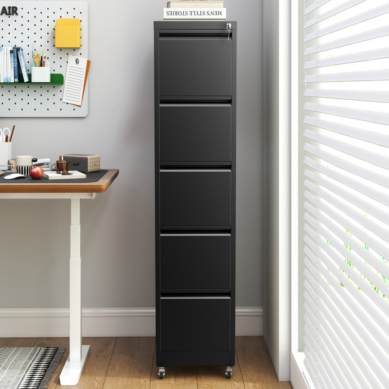 Makeace 35.4"W 5-Drawer Locking Metal Vertical Filing Cabinets with Wheels - Heavy-Duty Home Office Storage for A4/Letter/Legal/F4