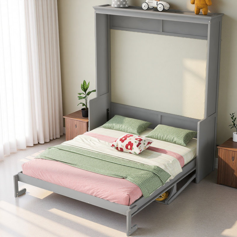 Grand lit escamotable avec tablette, Gris