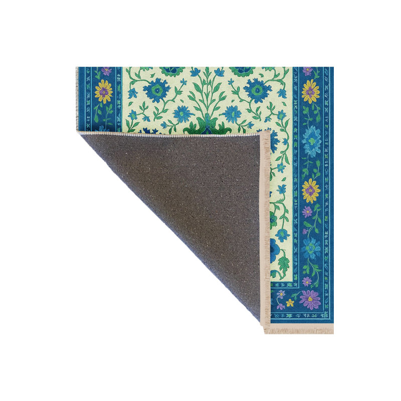 Tapis vert tissé à motif floral lavable Mosso, 6 pi 7 po x 9 pi 10 po