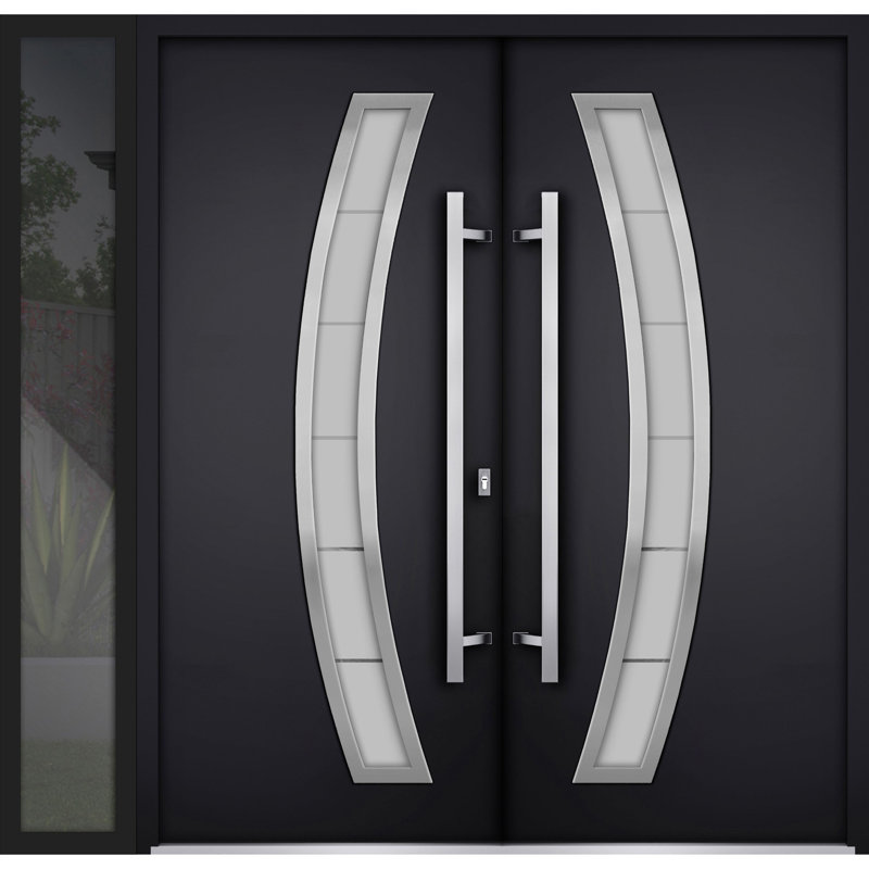 Deux 80'' Front Entry Doors, Black, 80" H x 88" W x 3.25" D, Right Hand/Inswing