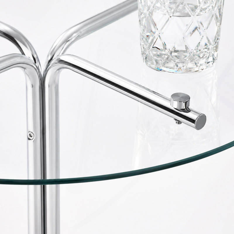 Table haute ronde en verre, table ronde de 36 po, plateau en verre trempé, support robuste à quatre colonnes chromé argenté, convient aux tables rondes transparentes dans les petits espaces.