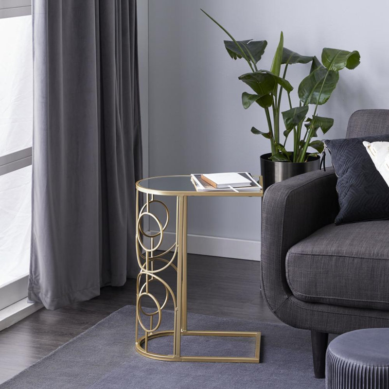 Tapley Metal Geometric Side End Gold Accent Table with Mirrored Glass Top