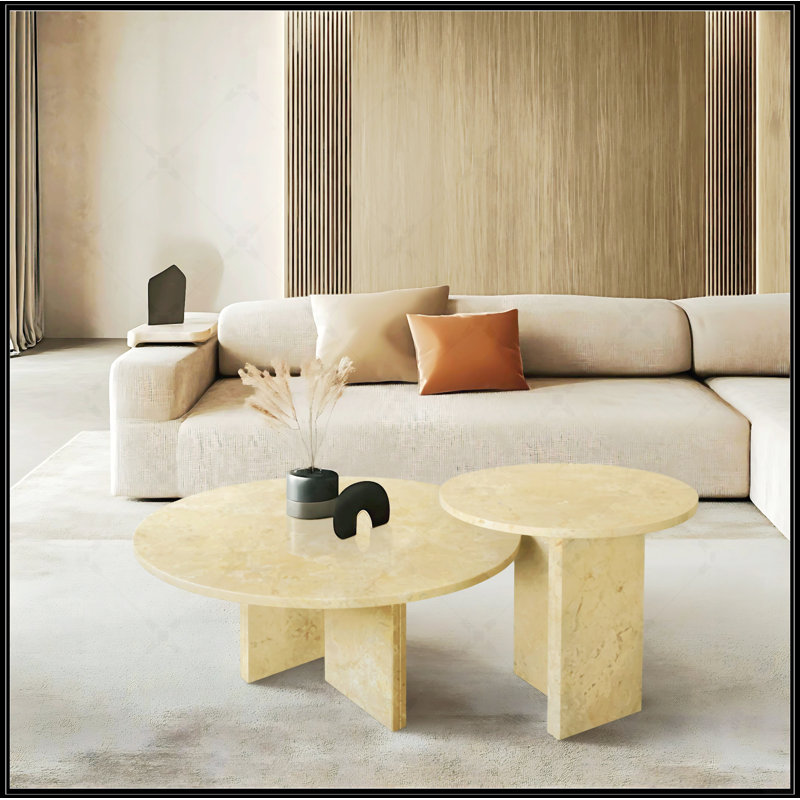 Ensemble de tables basses Glod, Beige / or / jaune, Beige