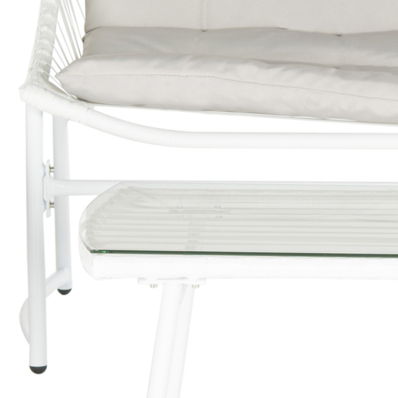 Ensemble de conversation avec canapé en rotin 4 pièces et coussins Larose, Gris, Blanc