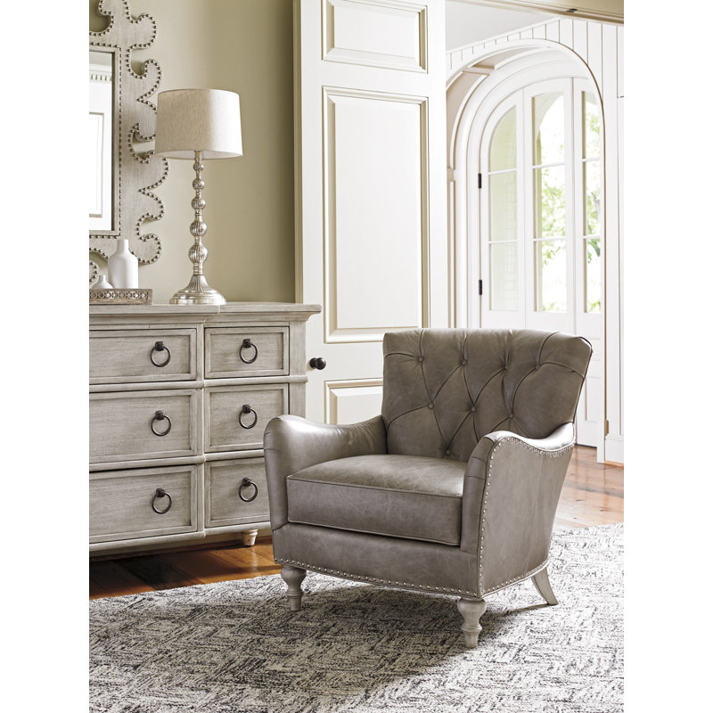 Westcott Gray Leather Tufted Accent Chair