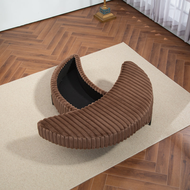 Grand repose-pieds rembourré avec rangement demi-lune, Fausse fourrure brune